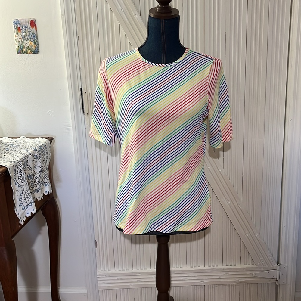 Lands end elbow sleeve rash guard size small rainbow stripe